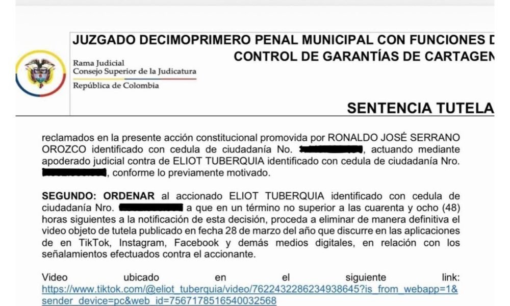 Juez ordena a Elliot Tuberquia retractarse y eliminar video publicado en redes sociales