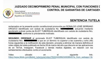 Juez ordena a Elliot Tuberquia retractarse y eliminar video publicado en redes sociales