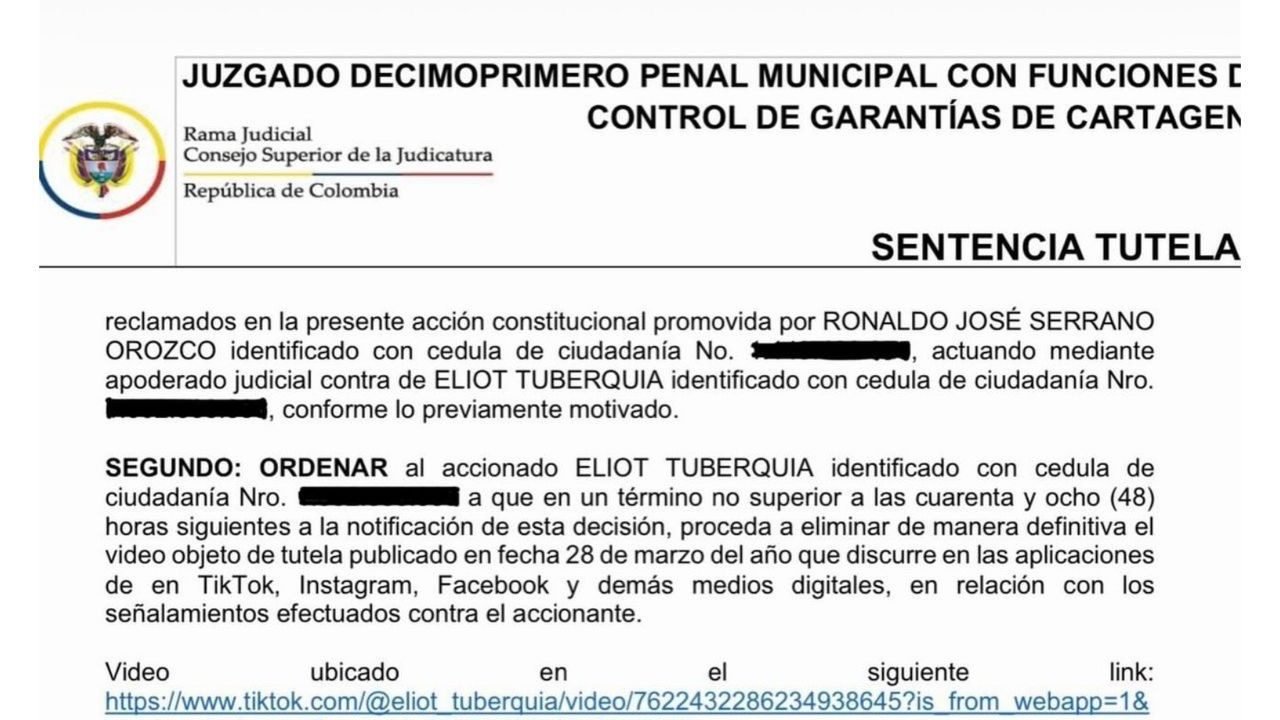 Juez ordena retractarse a Elliot Tuberquia