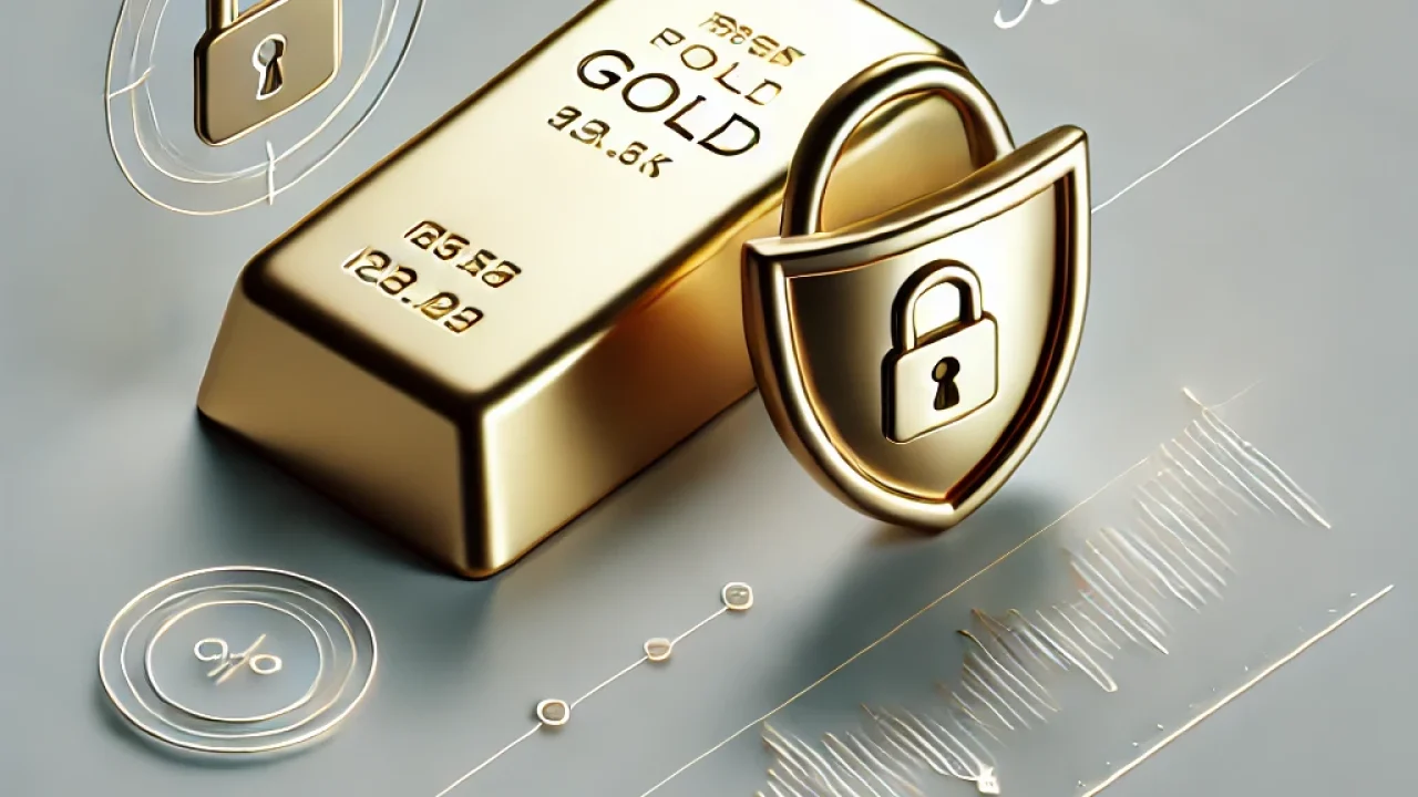 DALL·E 2024-10-03 11.00.36 - A simpler, more modern image representing the benefits and risks of investing in gold. The image should focus on a single gold bar or coin, alongside