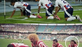 Jugadores de Junior recrean la celebración que hacía Jorge Bolaño cuando jugaba en el equipo