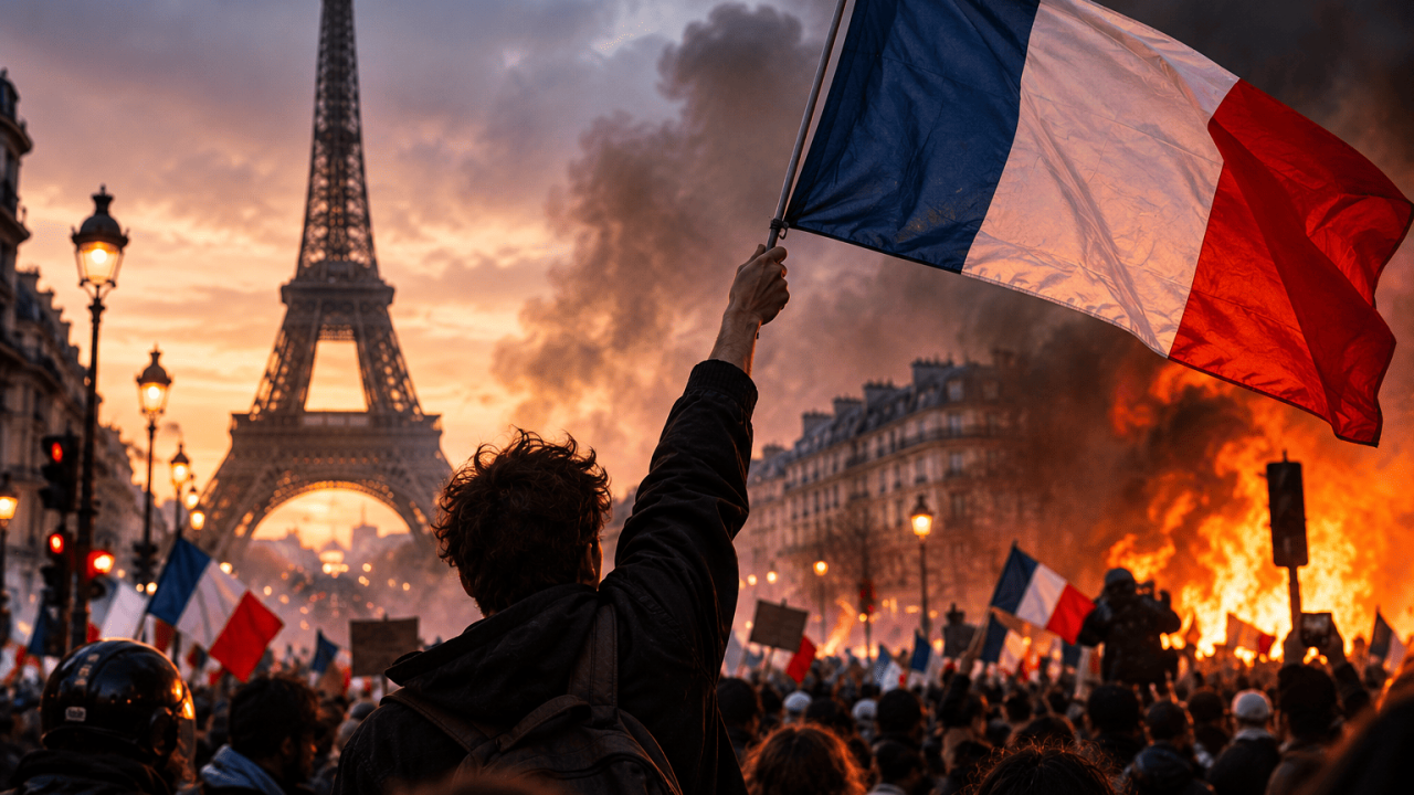 Protesta entre humo bajo la Torre Eiffel (1)