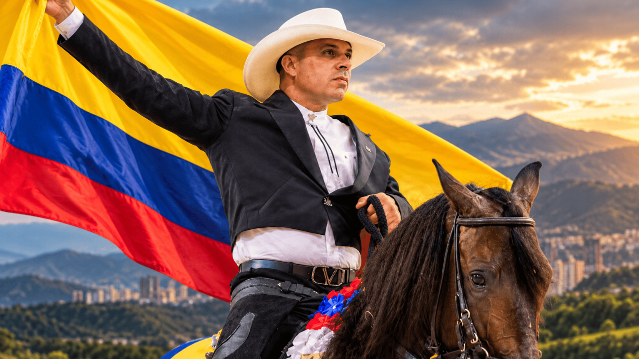 Retrato ecuestre con bandera colombiana (1)